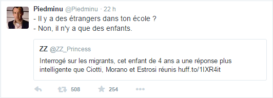 - Il y a des étrangers dans ton école ? - Non, il n'y a que des enfants. 
