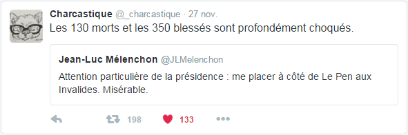 @_charcastique Les 130 morts et les 350 blessés sont profondément choqués.