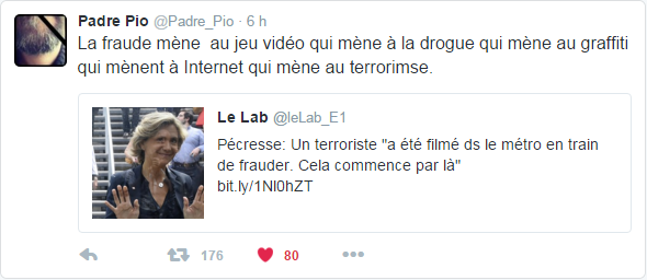 La fraude mène au jeu vidéo qui mène à la drogue qui mène au graffiti qui mènent à Internet qui mène au terrorimse.