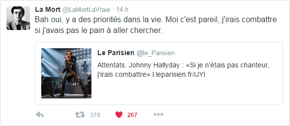 Bah oui, y a des priorités dans la vie. Moi c'est pareil, j'irais combattre si j'avais pas le pain à aller chercher.