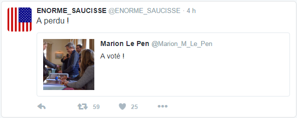 @ENORME_SAUCISSE ENORME_SAUCISSE a retweeté Marion Le Pen A perdu ! 