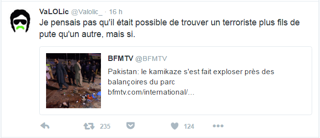 VaLOLic @Valolic_ BFMTV Je pensais pas qu'il était possible de trouver un terroriste plus fils de pute qu'un autre, mais si.