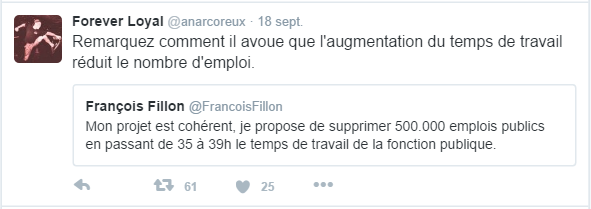 Remarquez comment il avoue que l'augmentation du temps de travail réduit le nombre d'emploi.