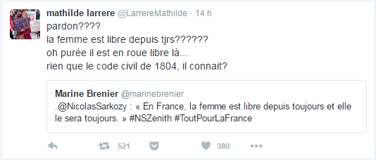 pardon????  la femme est libre depuis tjrs?????? oh purée il est en roue libre là...  rien que le code civil de 1804, il connait?