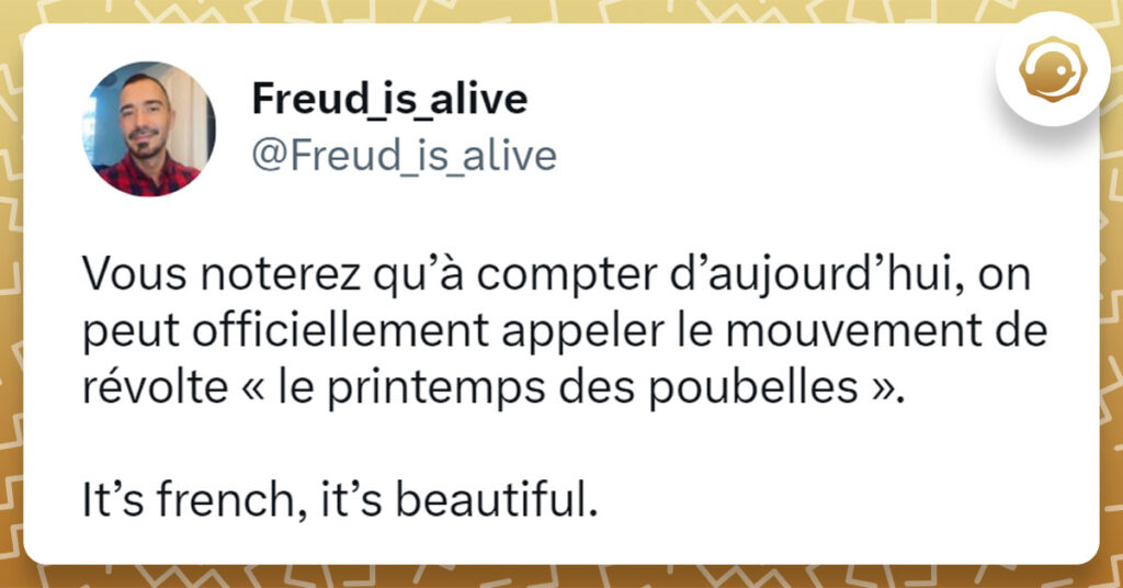 Tweet de Freudisalive printemps des poubelles