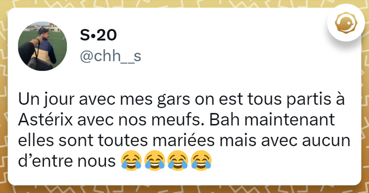 Tweet de @chh__s : "Un jour avec mes gars on est tous partis à Astérix avec nos meufs. Bah maintenant elles sont toutes mariées mais avec aucun d’entre nous"