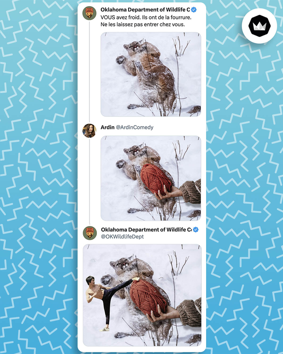 tweet de Oklahoma Department of wildlife conservation conseillant à ses administrés de ne pas faire rentrer de puma chez eux.