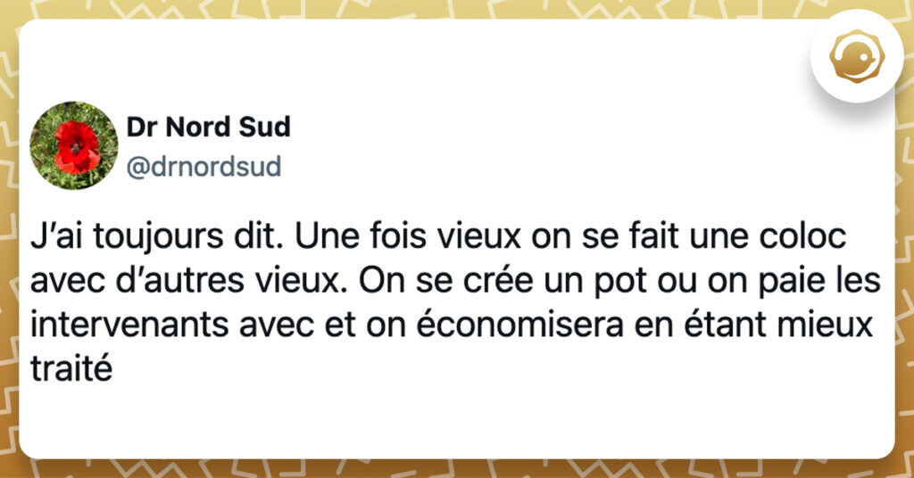 @drnordsud J’ai toujours dit. Une fois vieux on se fait une coloc avec d’autres vieux. On se crée un pot ou on paie les intervenants avec et on économisera en étant mieux traité